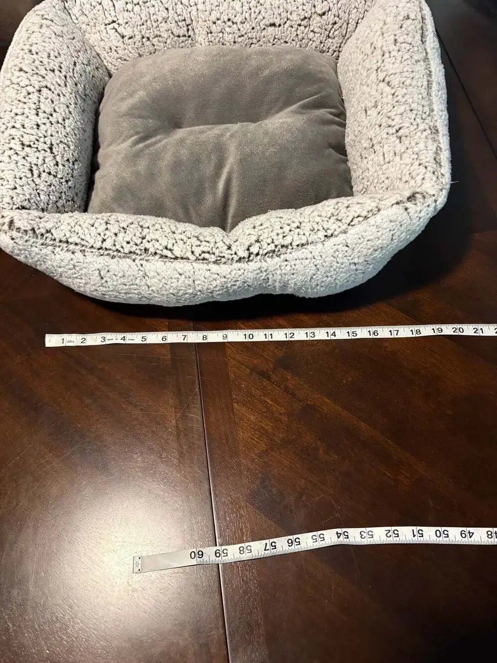 Gray Plush Bolster Dog Cat Pet Bed Removable Reversible Cushion Approx 21”